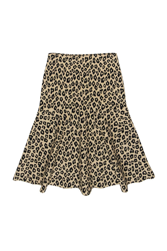 Theory - Tan & Black Leopard Print Knit Flounce Skirt Sz S